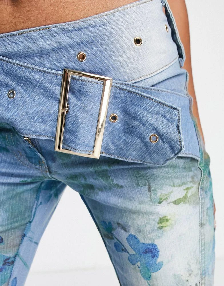 商品Jaded London|Jaded London low rise bootcut jeans with belt in multi blossom print co-ord,价格¥370,第3张图片详细描述