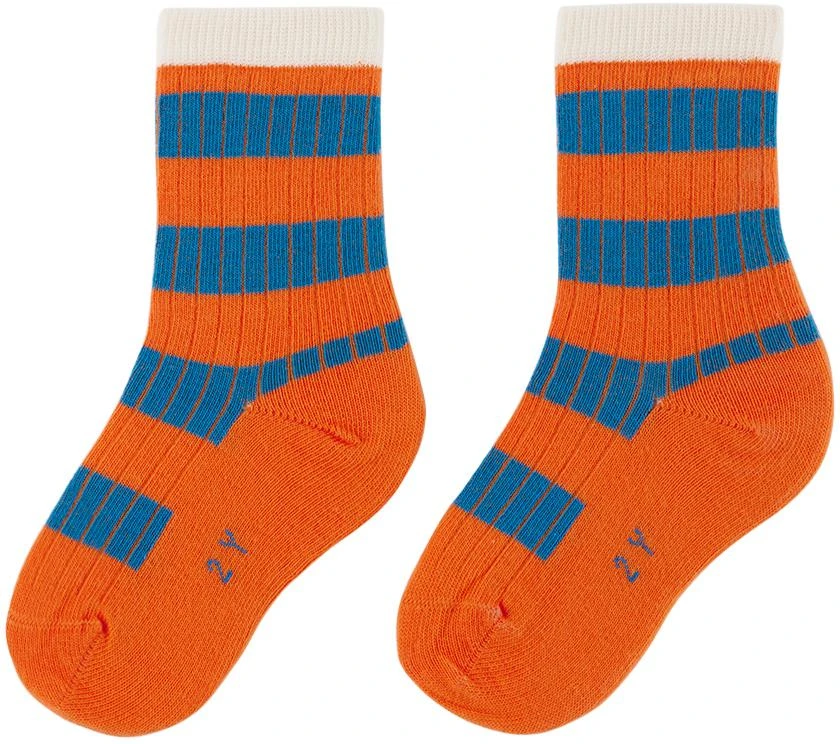 商品Tinycottons|Kids Orange & Blue Big Stripes Socks,价格¥57,第2张图片详细描述