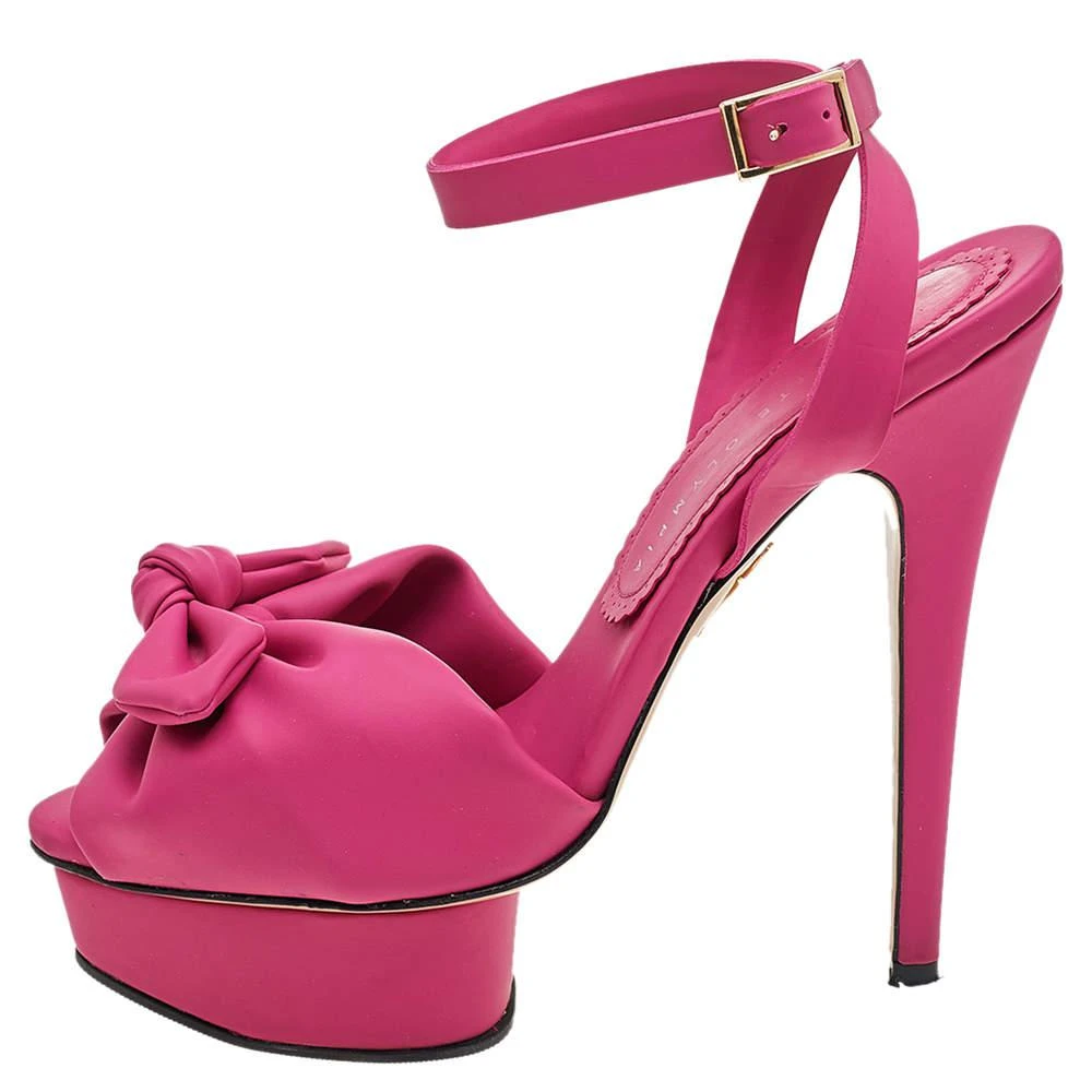 商品[二手商品] Charlotte Olympia|Charlotte Olympia Pink Vinyl Serena Bow Ankle Strap Platform Sandals Size 37.5,价格¥1300,第2张图片详细描述