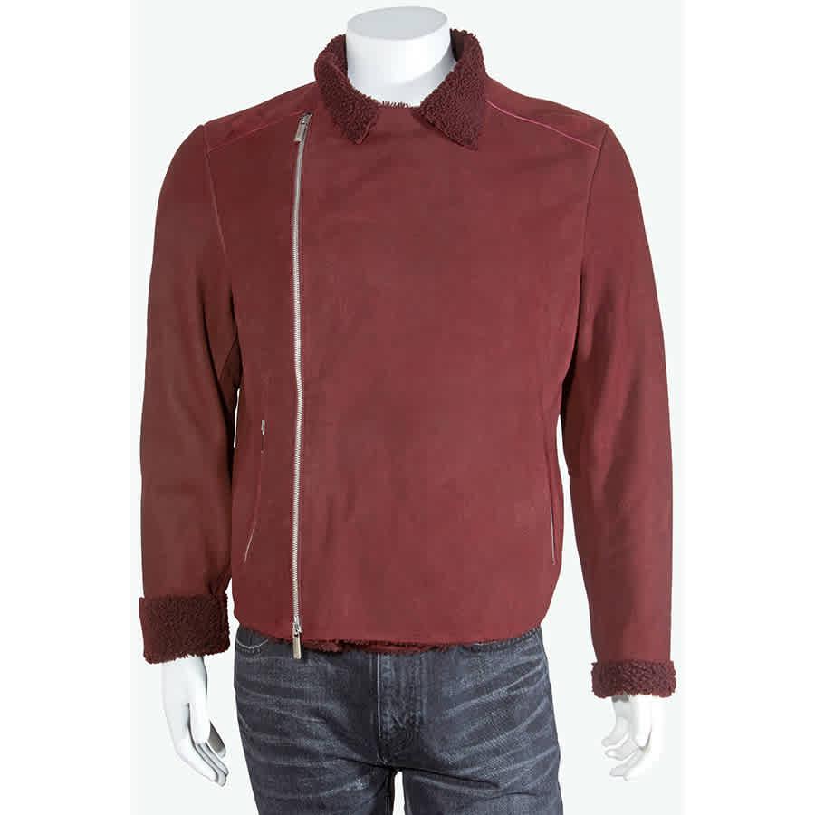 Emporio Armani Mens Leather Burgundy Shearling Biker, Brand Size 50商品第1张图片规格展示