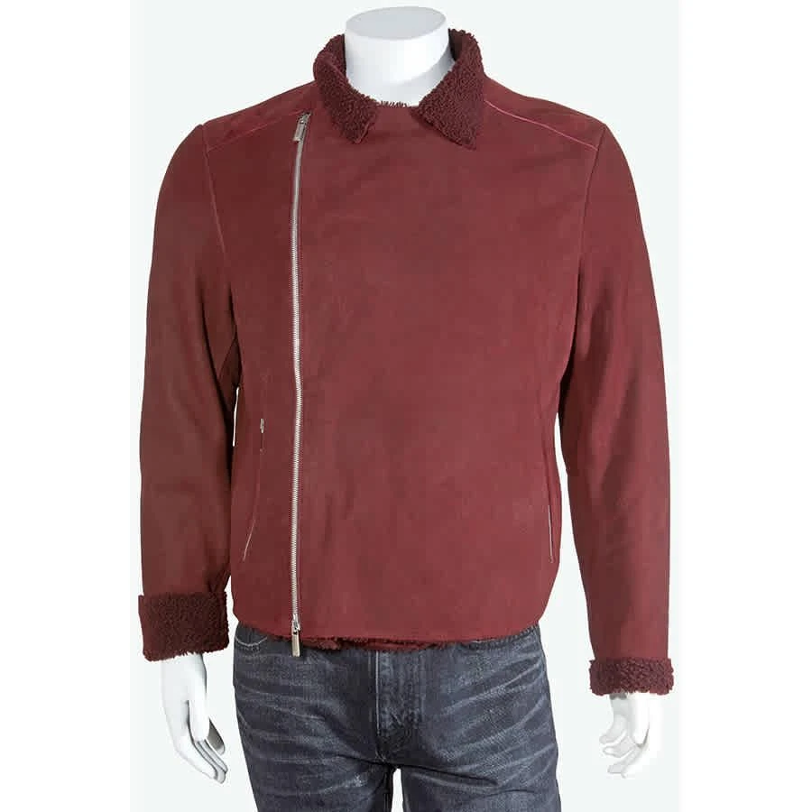 商品Emporio Armani|Emporio Armani Mens Leather Burgundy Shearling Biker, Brand Size 50,价格¥4675,第1张图片