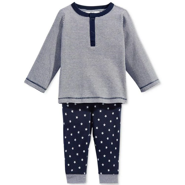 商品First Impressions|2-Pc. Striped Top & Star-Print Pants Set, Baby Boys, Created for Macy's,价格¥60,第1张图片