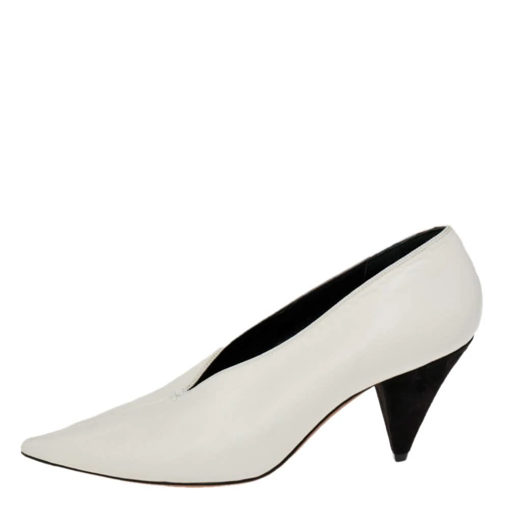 商品Celine|Celine Off-White Leather V Neck Pointed-Toe Pumps Size 38,价格¥1668,第2张图片详细描述