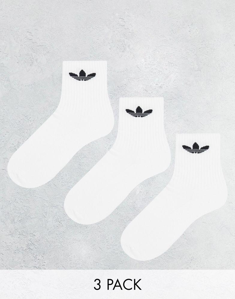 adidas Originals adicolor Trefoil 3 pack ankle socks in white商品第1张图片规格展示