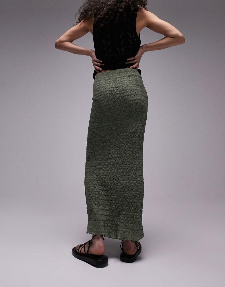 Topshop textured midi skirt in khaki商品第3张图片规格展示