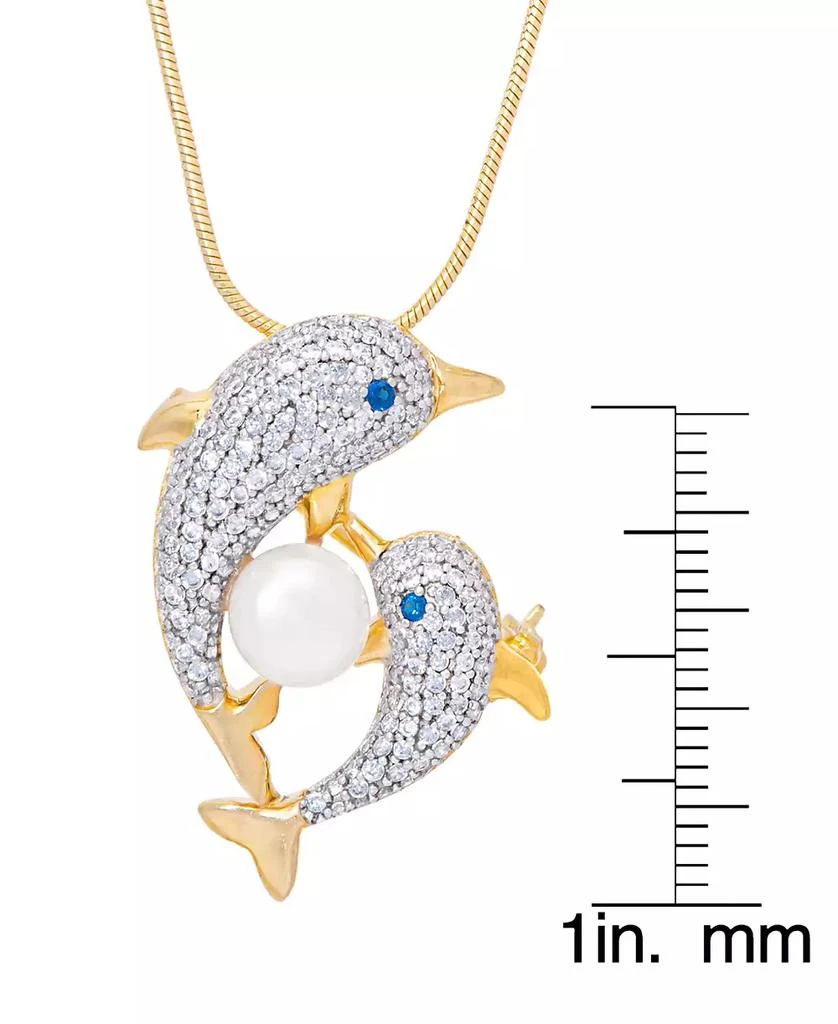 商品Macy's|Genuine Freshwater Pearl Cubic Zirconia Dolphin Pendant 18" Necklace in Gold Plate,价格¥764,第2张图片详细描述