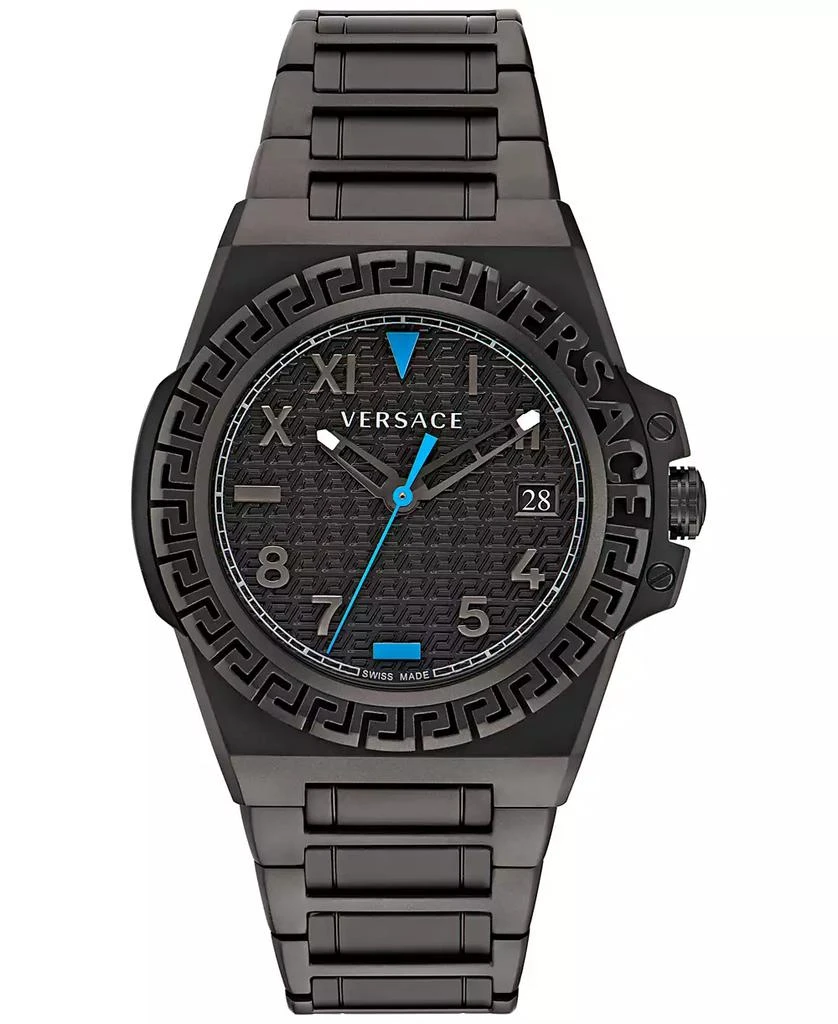 商品Versace|Men's Swiss Greca Reaction Black-Tone Stainless Steel Bracelet Watch 44mm,价格¥8668,第1张图片