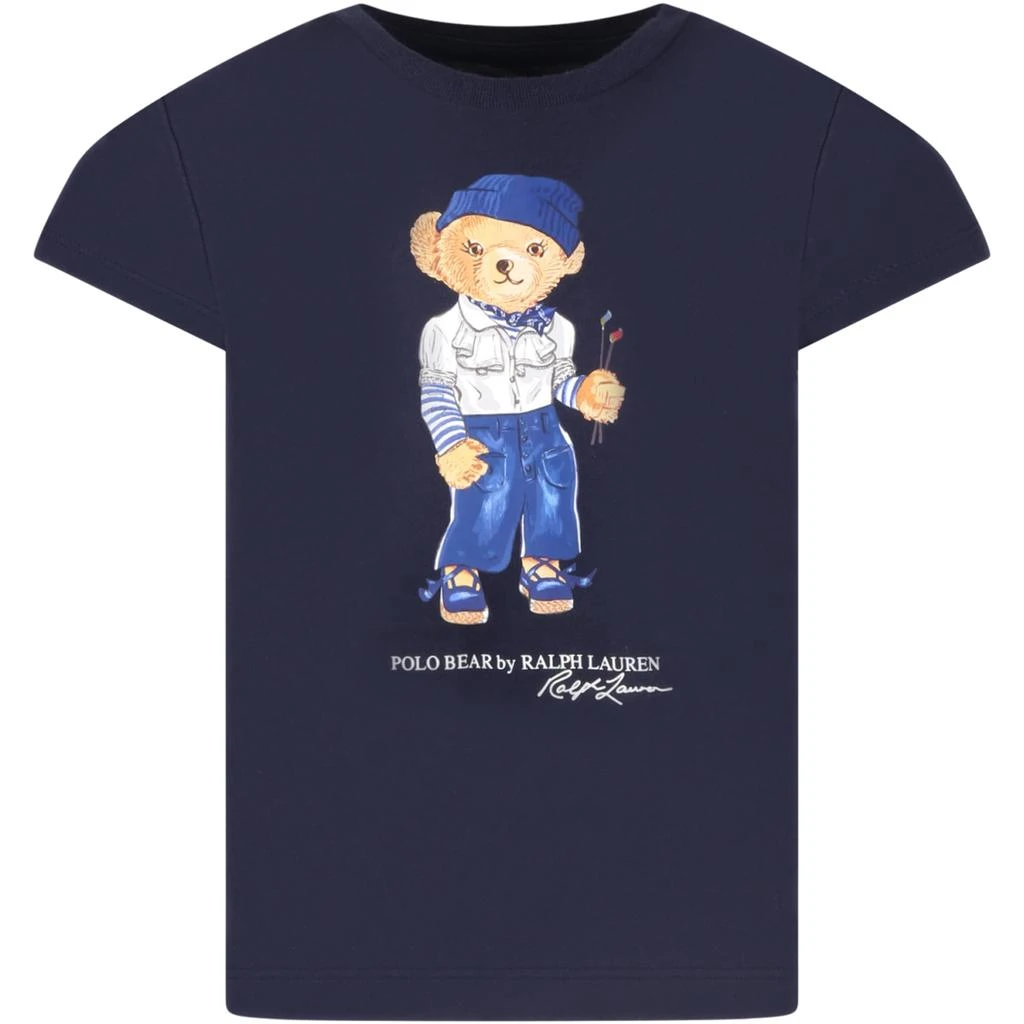 商品Ralph Lauren|Blue T-shirt For Girl With Polo Bear And White Logo,价格¥598,第1张图片