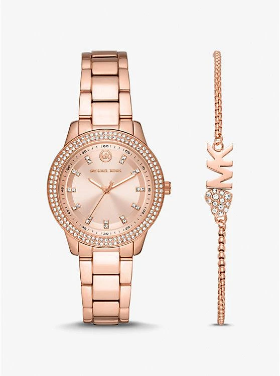 商品Michael Kors|Mini Tibby Rose Gold-Tone Pavé Watch and Bracelet Gift Set,价格¥1495,第1张图片