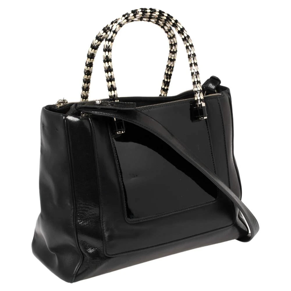 商品[二手商品] BVLGARI|Bvlgari Black Leather and Patent Leather Serpenti Scaglie Tote,价格¥4533,第3张图片详细描述