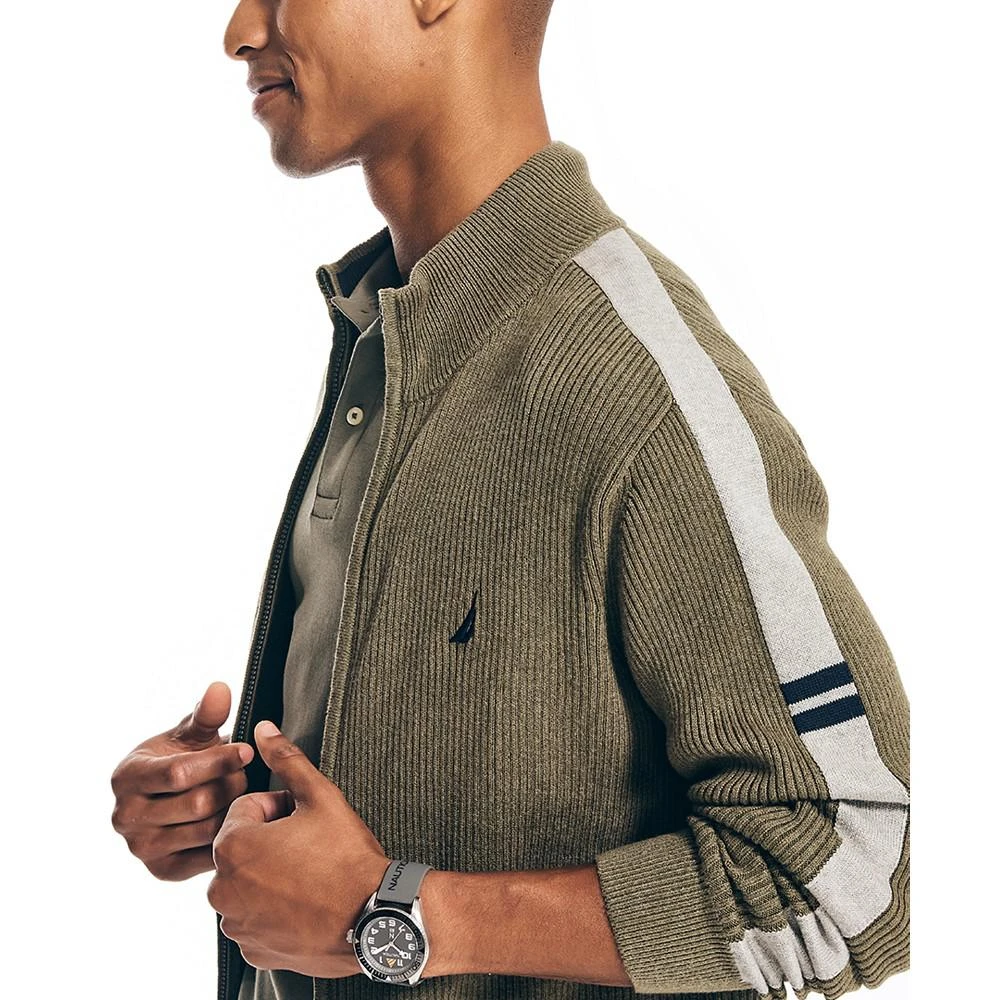 商品Nautica|Men's Classic-Fit Mock-Neck Sleeve Stripe Full-Zip Sweater,价格¥214,第3张图片详细描述