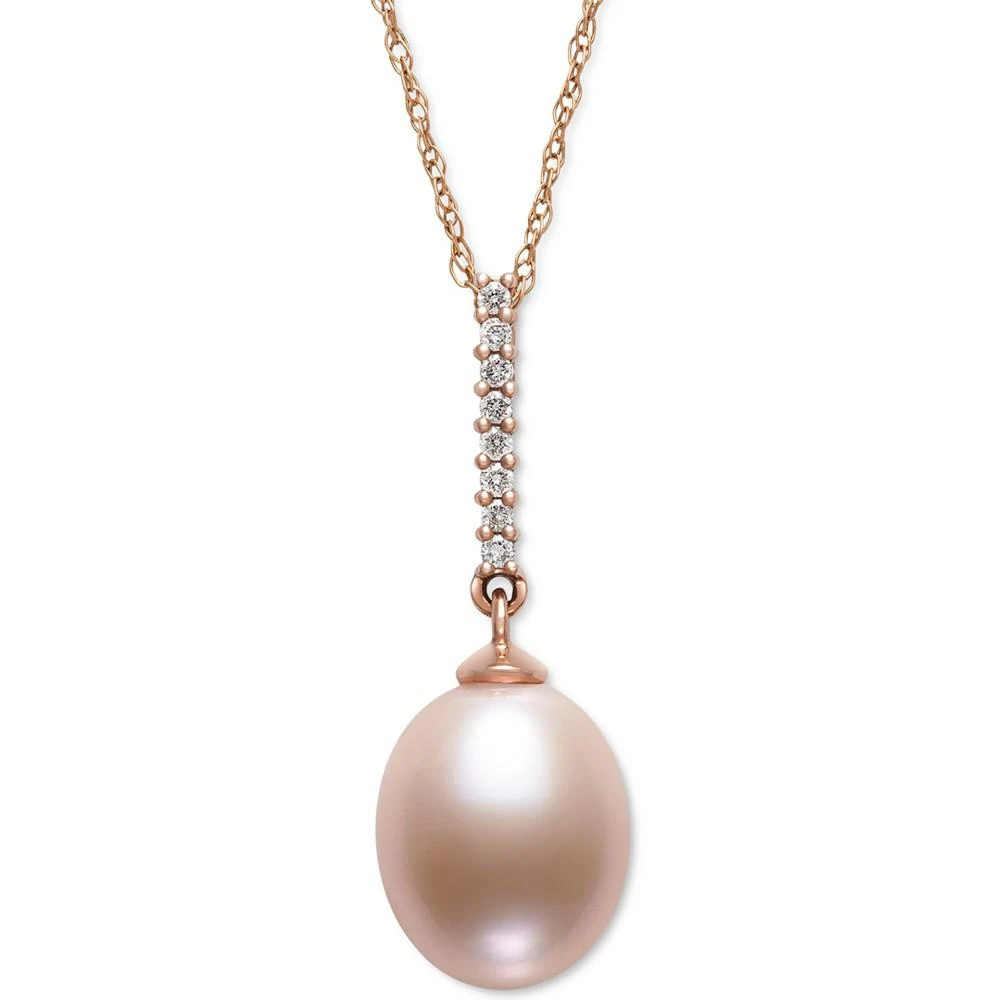 商品Belle de Mer|Pink Cultured Freshwater Pearl (8-9mm) & Diamond (1/20 ct. t.w.) 18" Pendant Necklace in 14k Rose Gold, Created for Macy's,价格¥2570,第1张图片