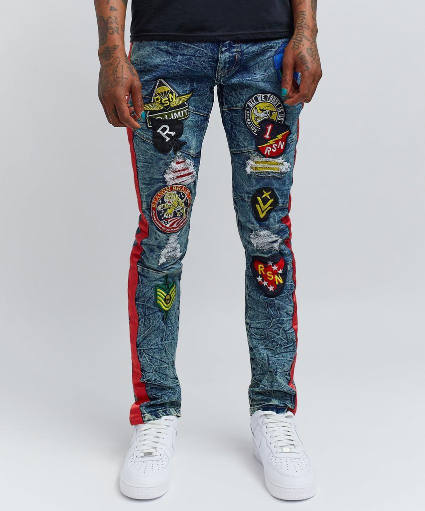 商品Reason Clothing|Service Graphic Patch Side Stripe Jeans,价格¥185,第1张图片