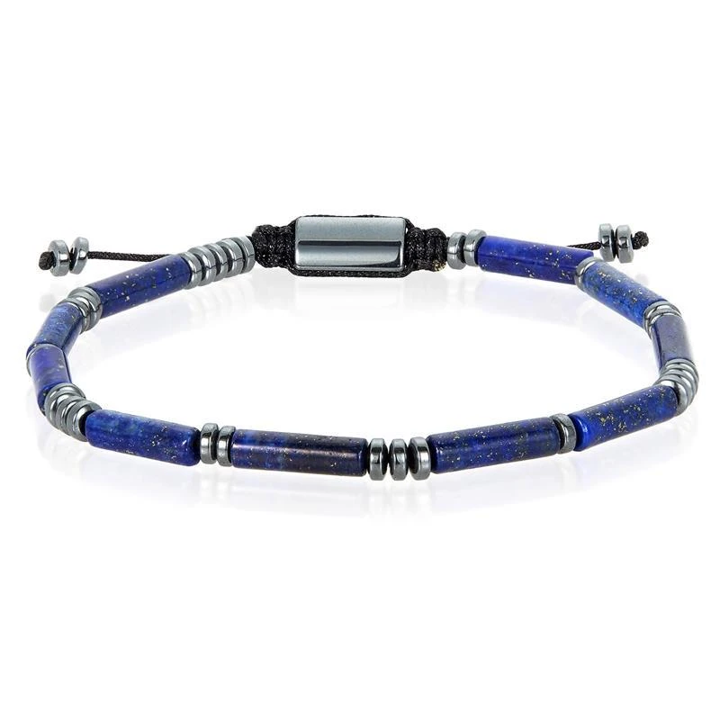 Crucible Jewelry Crucible Los Angeles Hematite and Lapis Lazuli Tube Stone Hematite Bead Adjustable Cord Tie Bracelet from Premium Outlets