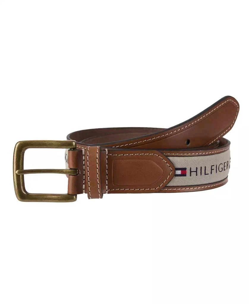 商品Tommy Hilfiger|Men's Tri-Color Ribbon Inlay Leather Belt,价格¥254,第1张图片