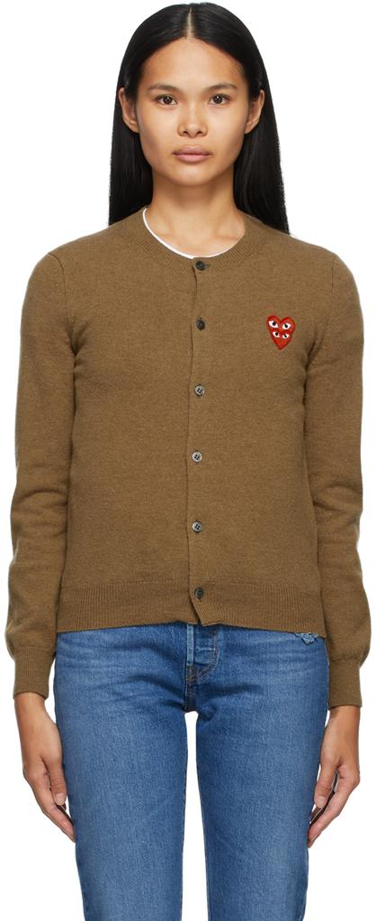 Brown Wool Layered Double Heart Cardigan商品第1张图片规格展示