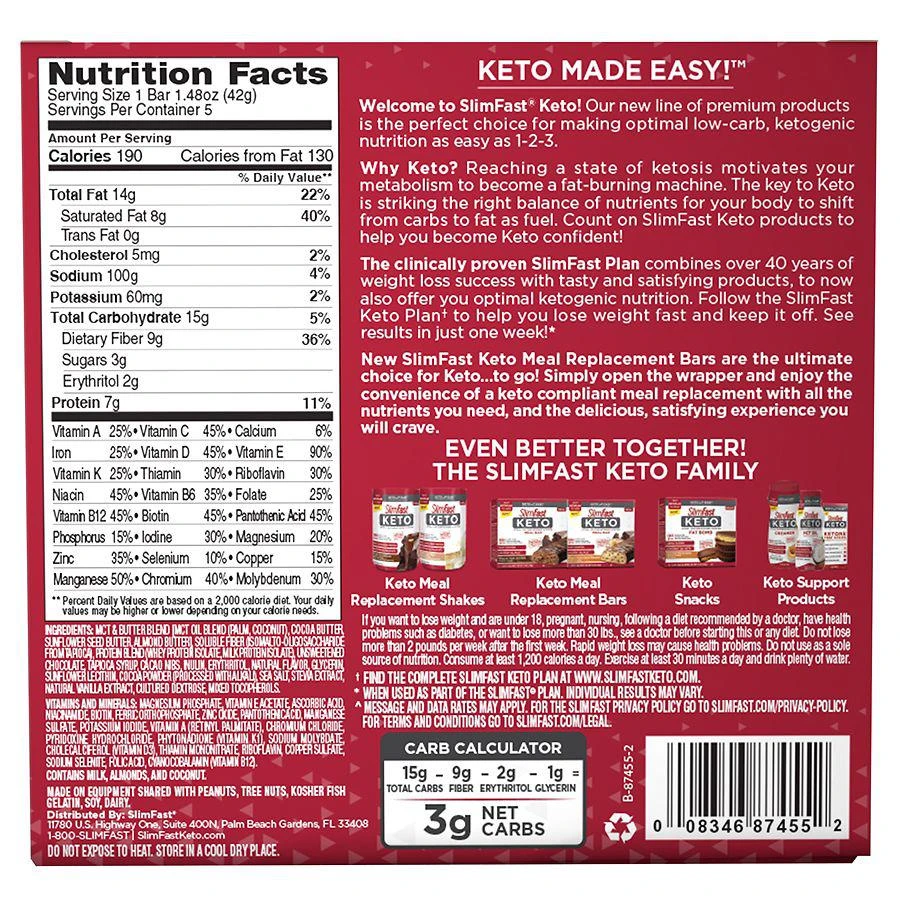 商品SlimFast|SlimFast Keto生酮三倍巧克力棒,价格¥104,第2张图片详细描述