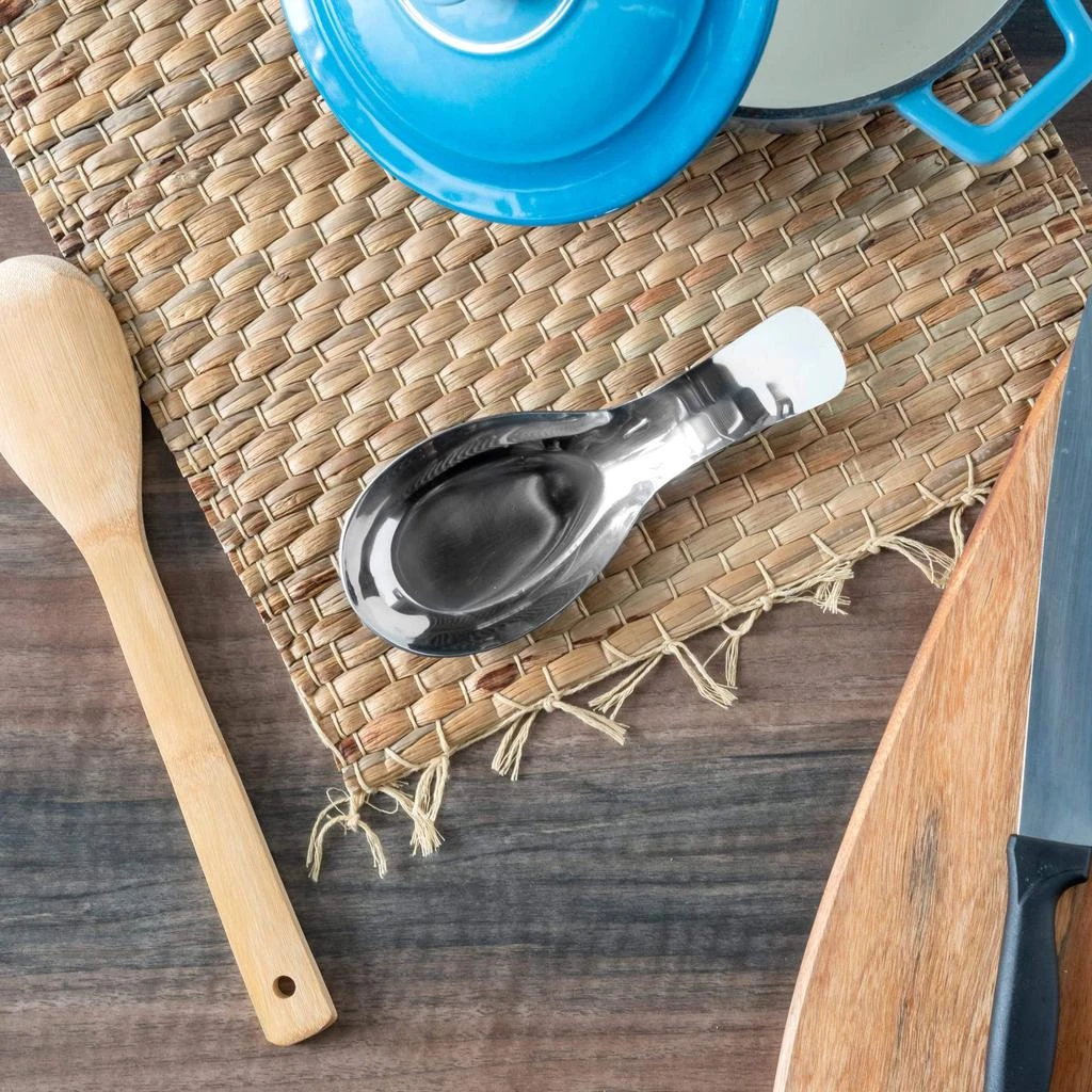 商品Home Basics|Home Basics No-Drip Curved Counter top and Stove top Stainless Steel Spoon Rest , Silver,价格¥103,第2张图片详细描述