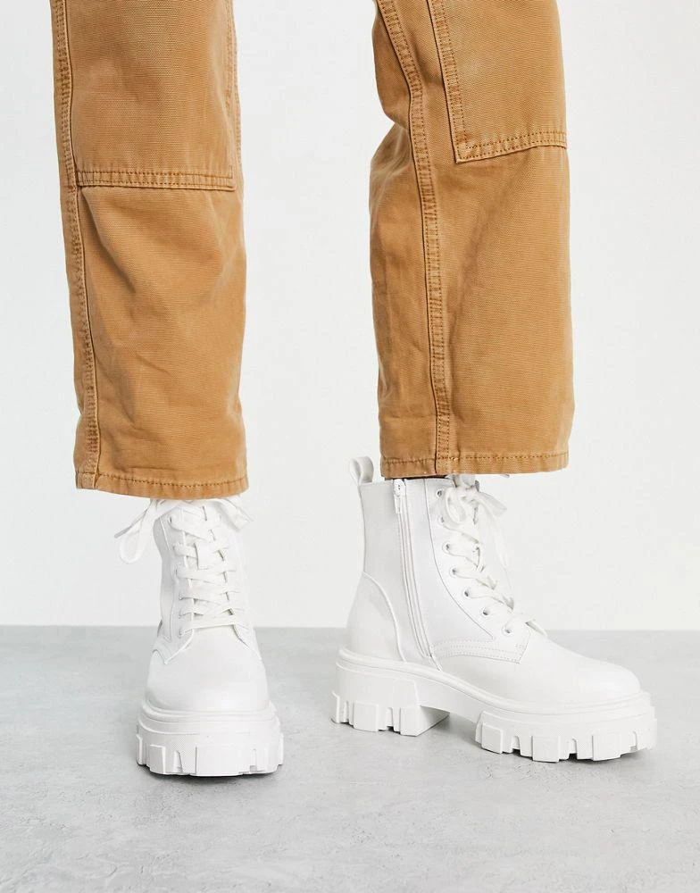 商品ASOS|ASOS DESIGN Anya chunky lace up ankle boots in white,价格¥182,第2张图片详细描述