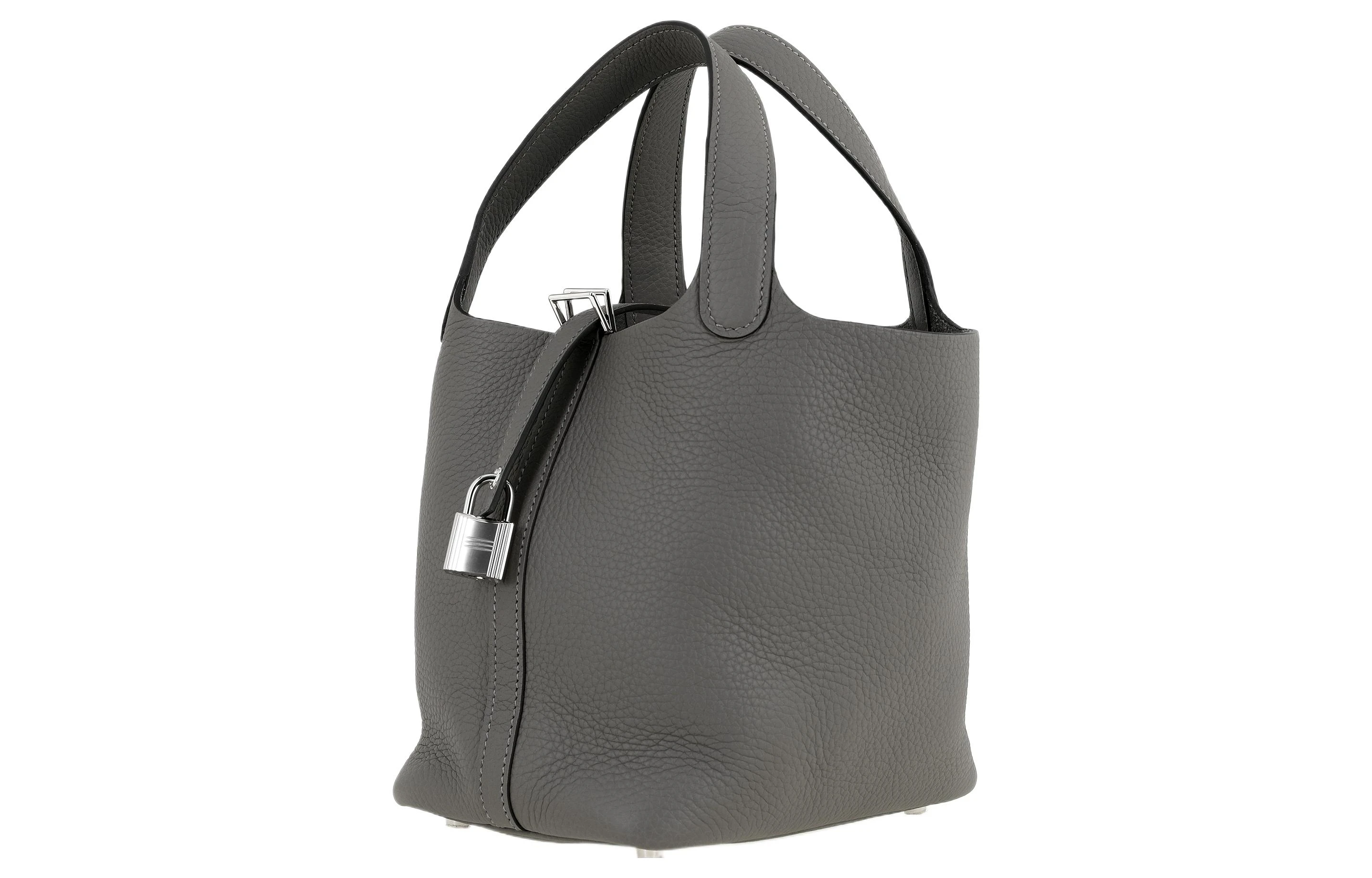 商品[国内直发] Hermes|爱马仕 Picotin 18 银扣 Clemence小公牛皮 菜篮子水桶包手提包 18 女款 0L Grismeyer积雨云灰,价格¥41637,第3张图片详细描述