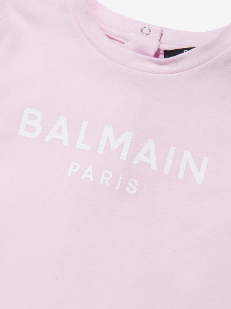 Balmain Pink Baby Girls Logo Print T-Shirt商品第1张图片规格展示