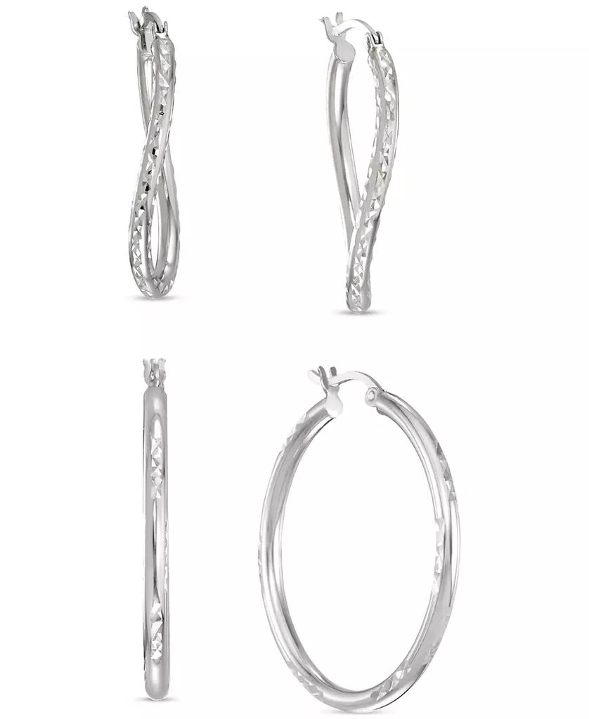 商品Macy's|2-Pc. Set Textured Wavy & Round Hoop Earrings in Sterling Silver,价格¥655,第4张图片详细描述