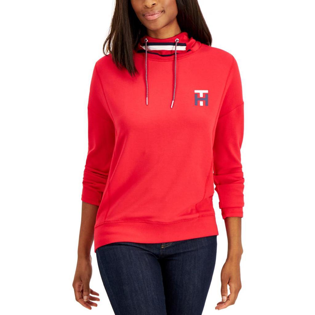 商品Tommy Hilfiger|Tommy Hilfiger Womens Dropped-Shoulder Ribbed Trim Hooded Sweatshirt,价格¥174-¥195,第5张图片详细描述