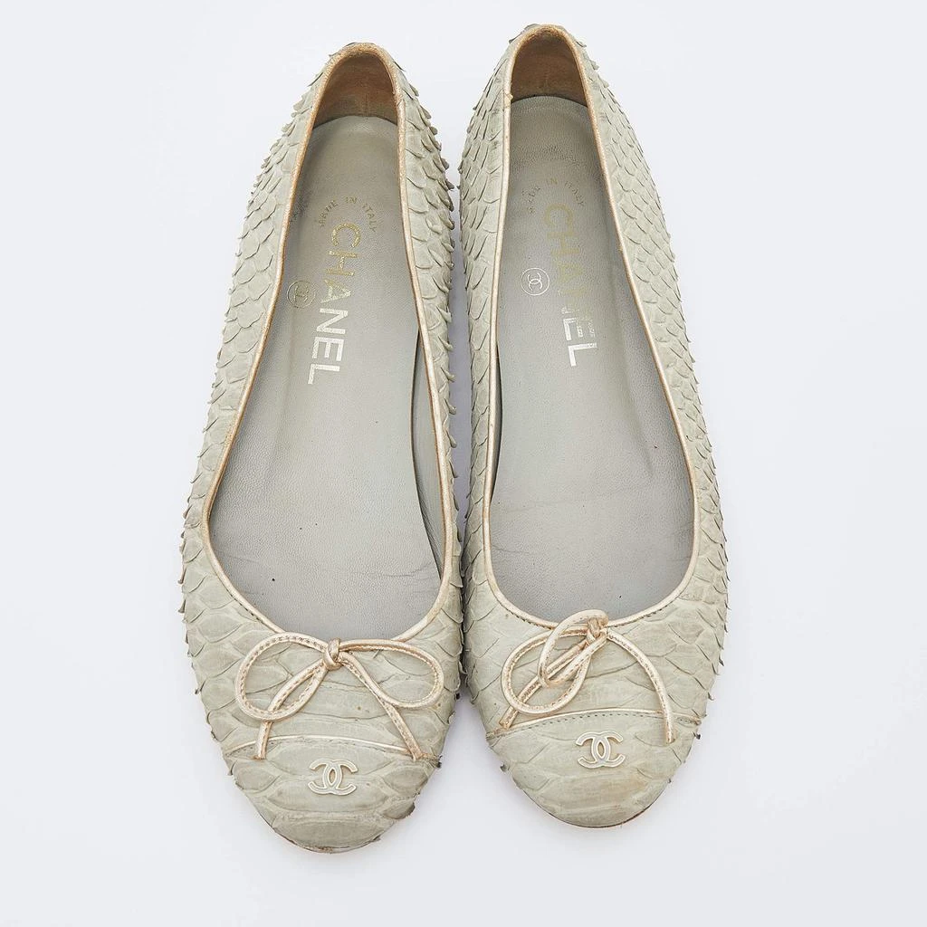 商品[二手商品] Chanel|Chanel Pale Green Python Leather CC Bow Cap Toe Ballet Flats Size 37,价格¥3163,第3张图片详细描述
