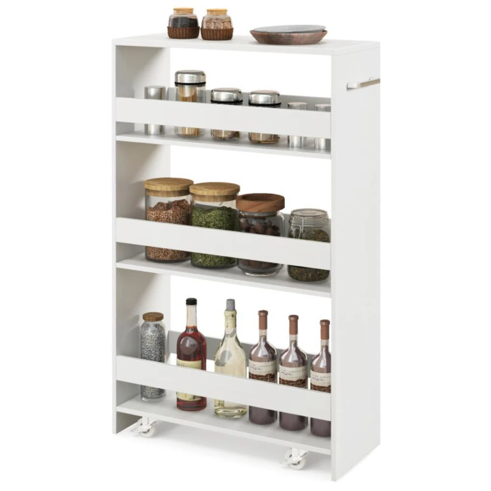 4-Tier Rolling Storage Cart Slim Kitchen Cart on Wheels with Open Shelves and Handle-Gray 商品