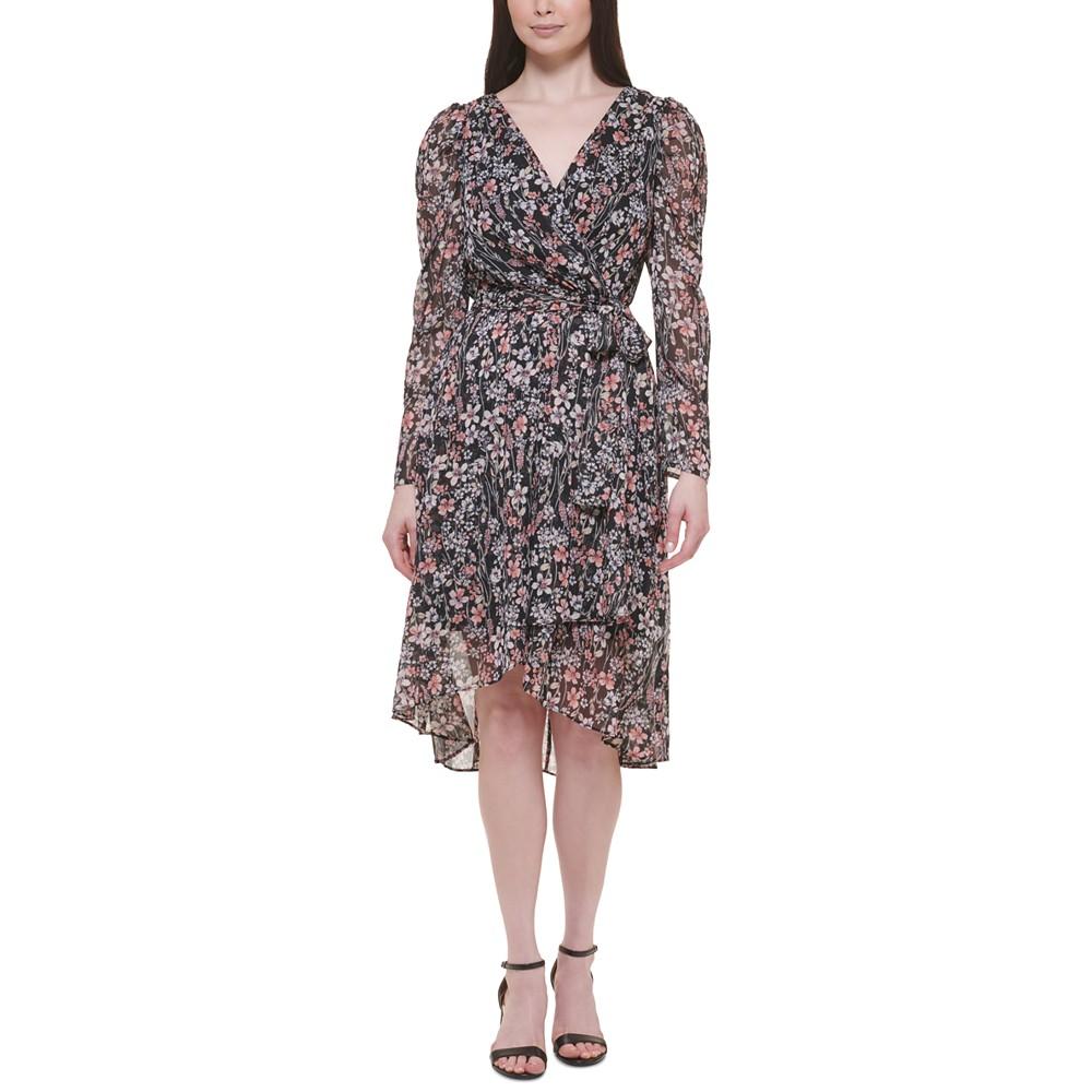 Petite Floral-Print Side-Tie Chiffon Dress商品第1张图片规格展示