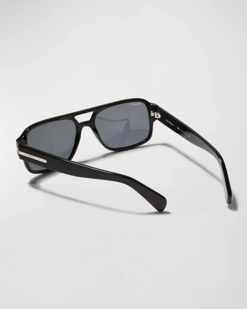 商品Salvatore Ferragamo|Men's Double Bridge Logo Navigator Aviator Sunglasses,价格¥1289,第2张图片详细描述