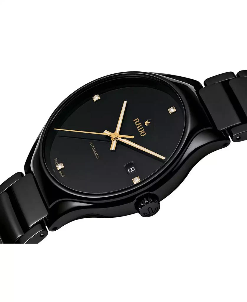 商品Rado|Unisex Swiss Automatic True Black Diamond Accent Ceramic Bracelet Watch 40mm R27056712,价格¥15804,第2张图片详细描述