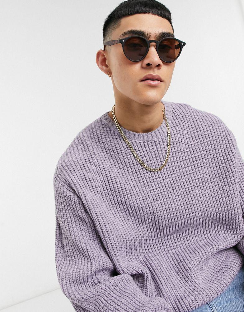 ASOS DESIGN frame round sunglasses in black with tortoiseshell detail - BLACK商品第4张图片规格展示