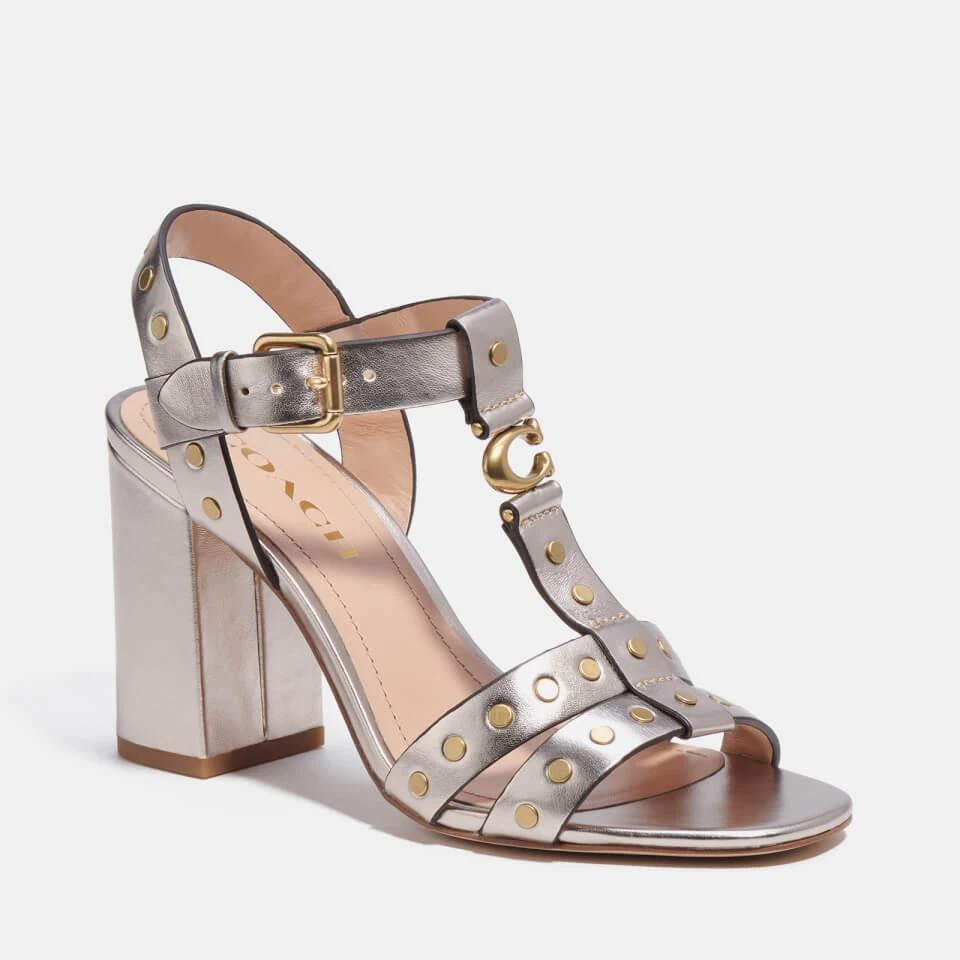 商品Coach|COACH'S MARGARET METALLIC LEATHER HEELED SANDALS,价格¥985,第2张图片详细描述