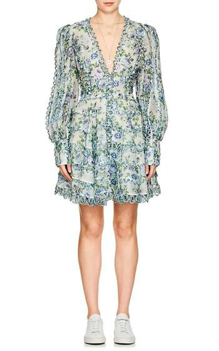 商品Zimmermann|Honeymooners Floral Linen-Silk Minidress,价格¥15400,第1张图片