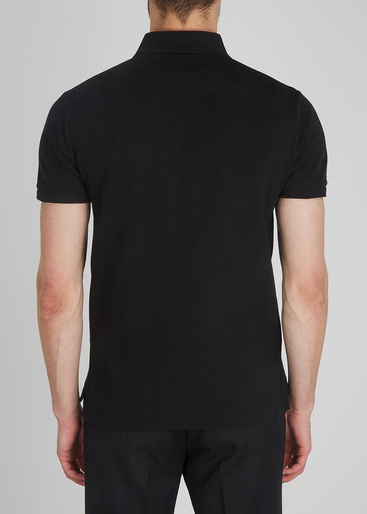 Black custom slim piqué cotton polo shirt商品第3张图片规格展示