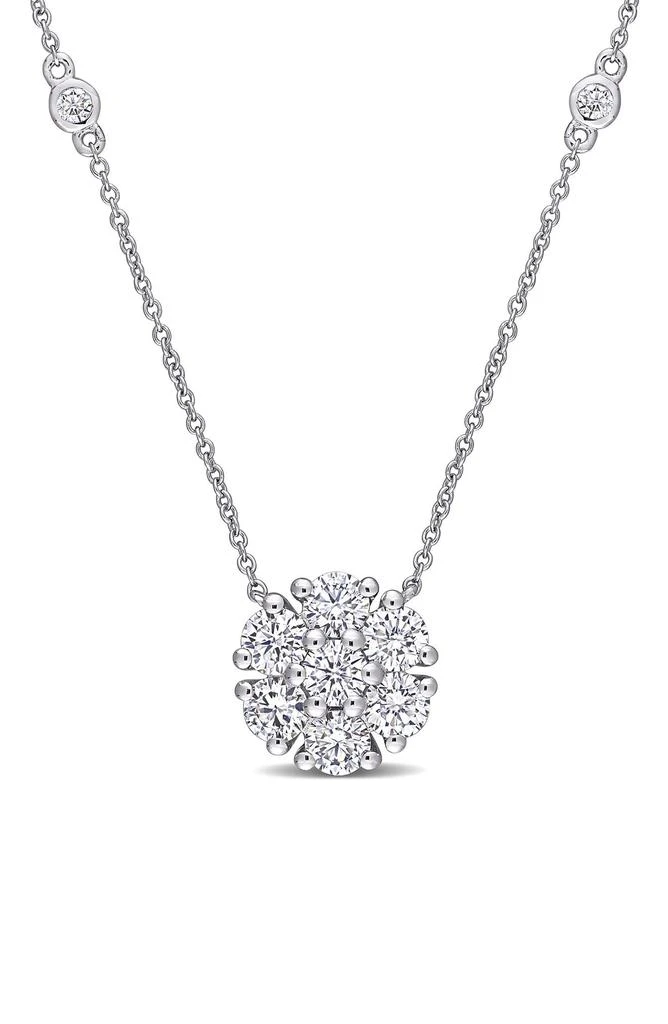 商品DELMAR|10K White Gold Created Moissanite Cluster Pendant Station Chain Necklace,价格¥6044,第1张图片