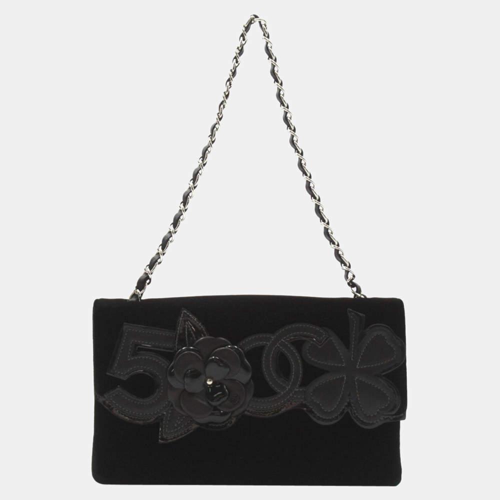 Chanel Black Suede Leather No.5 Camellia Flap Shoulder Bag商品第1张图片规格展示