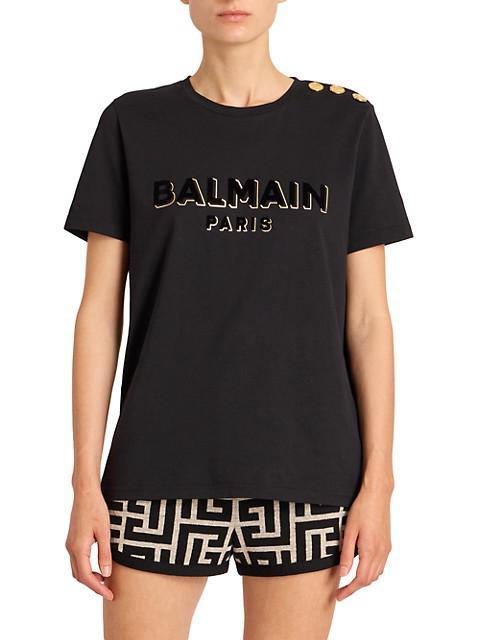 商品Balmain|Button & Velvet-Logo T-Shirt,价格¥4884,第5张图片详细描述