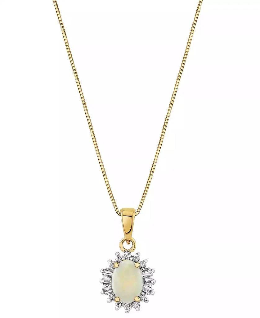 商品Macy's|Opal (1/2 ct. t.w.) & Diamond (1/5 ct. t.w.) Oval Halo 18" Pendant Necklace in 14k Gold,价格¥2718,第1张图片