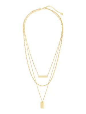商品Sterling Forever|14K Gold Vermeil Bar & Dog Tag Layered Necklace,价格¥634,第2张图片详细描述