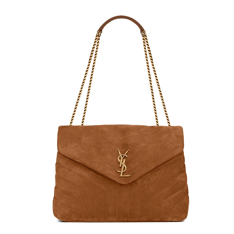 商品Yves Saint Laurent|SAINT-LAURENT PARIS/圣罗兰 YSL 秋冬新款 LOULOU系列 女士中号肉桂色绗缝绒面革小牛皮金色徽标按扣单肩斜挎包5749461U8C77761,价格¥21166,第1张图片