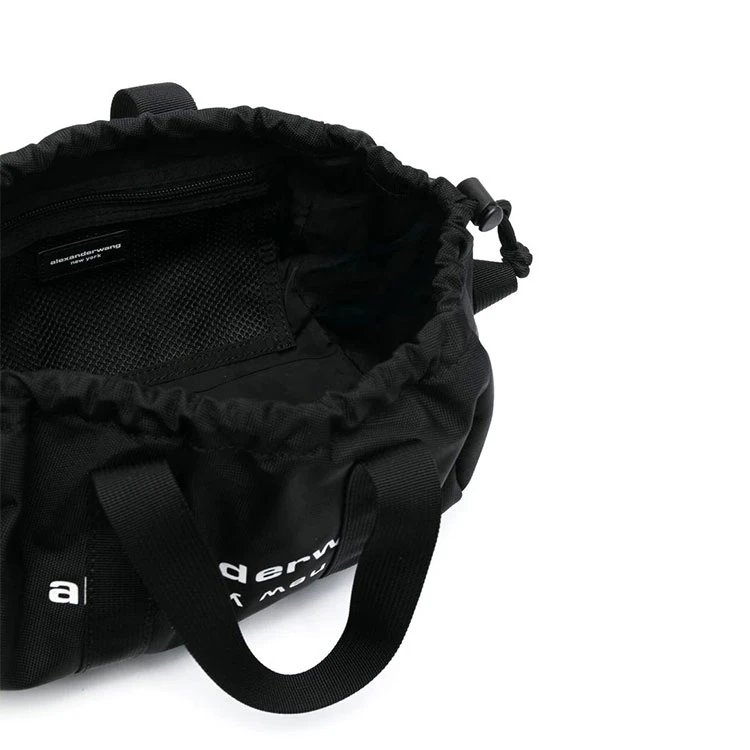 商品[国内直发] Alexander Wang|alexander wang亚历山大王 纯色字母Logo徽标两个圆形顶部提手抽绳开合 涤纶 单肩斜挎手提包 女款 黑色,价格¥3842,第4张图片详细描述