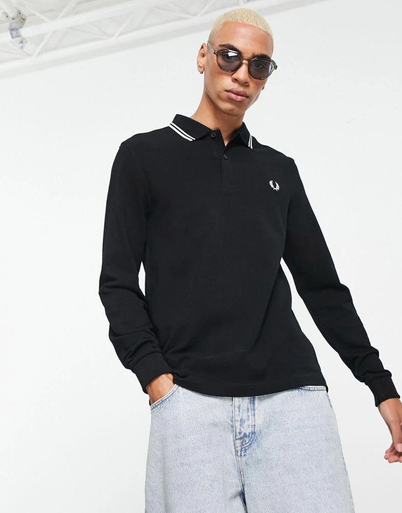 商品Fred Perry|Fred Perry twin tipped long sleeve polo shirt in black,价格¥803,第1张图片