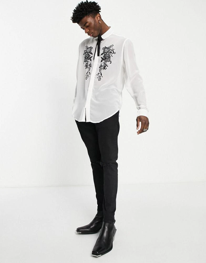 商品ASOS|ASOS DESIGN relaxed shirt with chest embroidery and tie neck,价格¥208,第4张图片详细描述