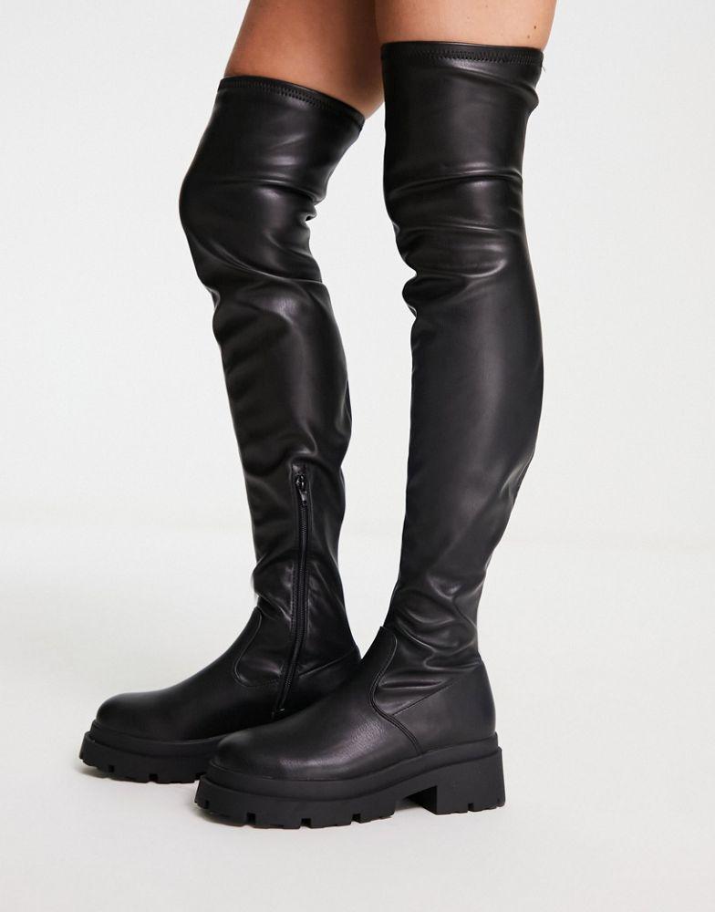 ASOS DESIGN Kieran chunky flat over the knee boots in black商品第4张图片规格展示