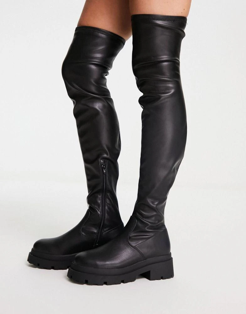 商品ASOS|ASOS DESIGN Kieran chunky flat over the knee boots in black,价格¥344,第4张图片详细描述