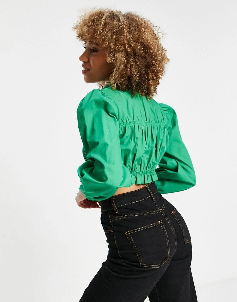 商品Topshop|Topshop 70s collar shirred poplin shirt in green,价格¥195,第3张图片详细描述