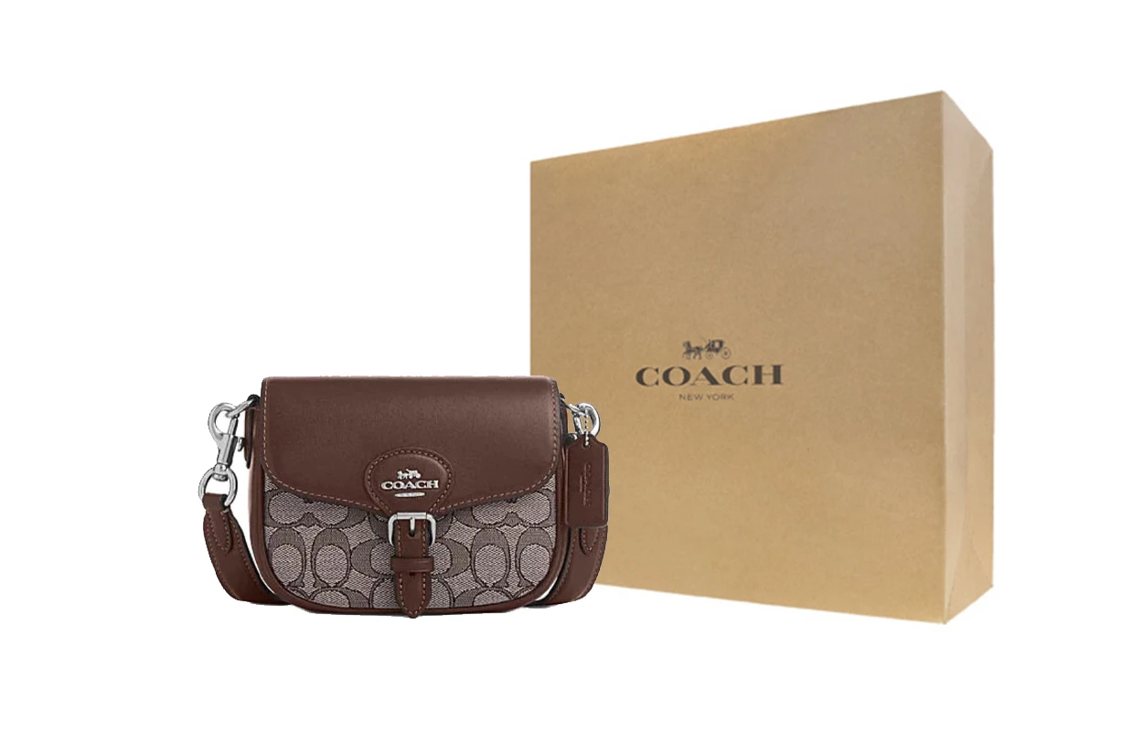 商品[国内直发] Coach|蔻驰 Amelia 17 标志性马车Logo标志 皮革拼Signature提花面料 马鞍包单肩斜挎包 小号 男女同款情侣款 橡木色拼枫棕色,价格¥1300,第6张图片详细描述