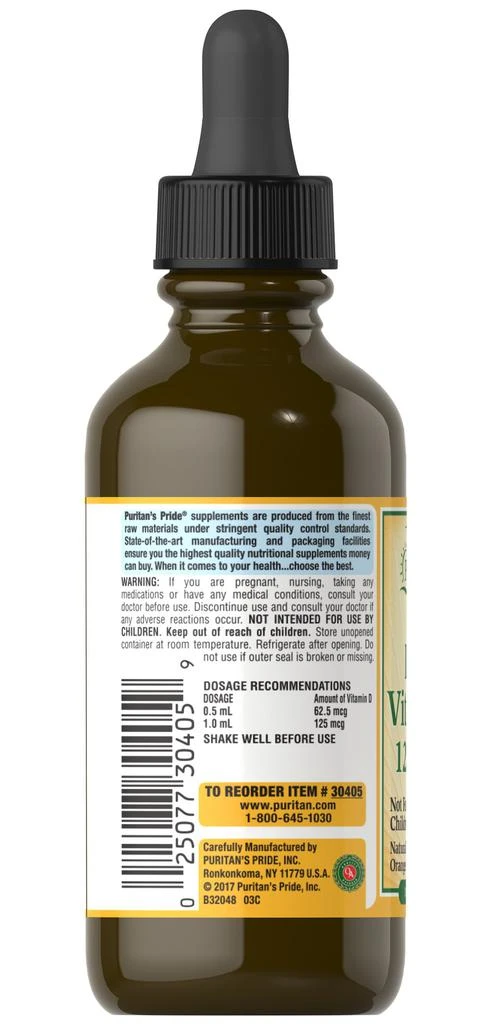商品Puritan's Pride|Liquid Vitamin D3 5000 IU,价格¥56-¥112,第2张图片详细描述